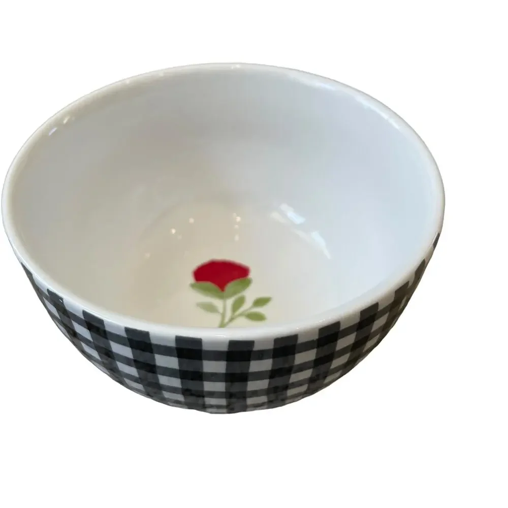 DOLLY PARTON Set of 4 Ceramic Tidbit Bowls Black|White Gingham Red Floral INEW